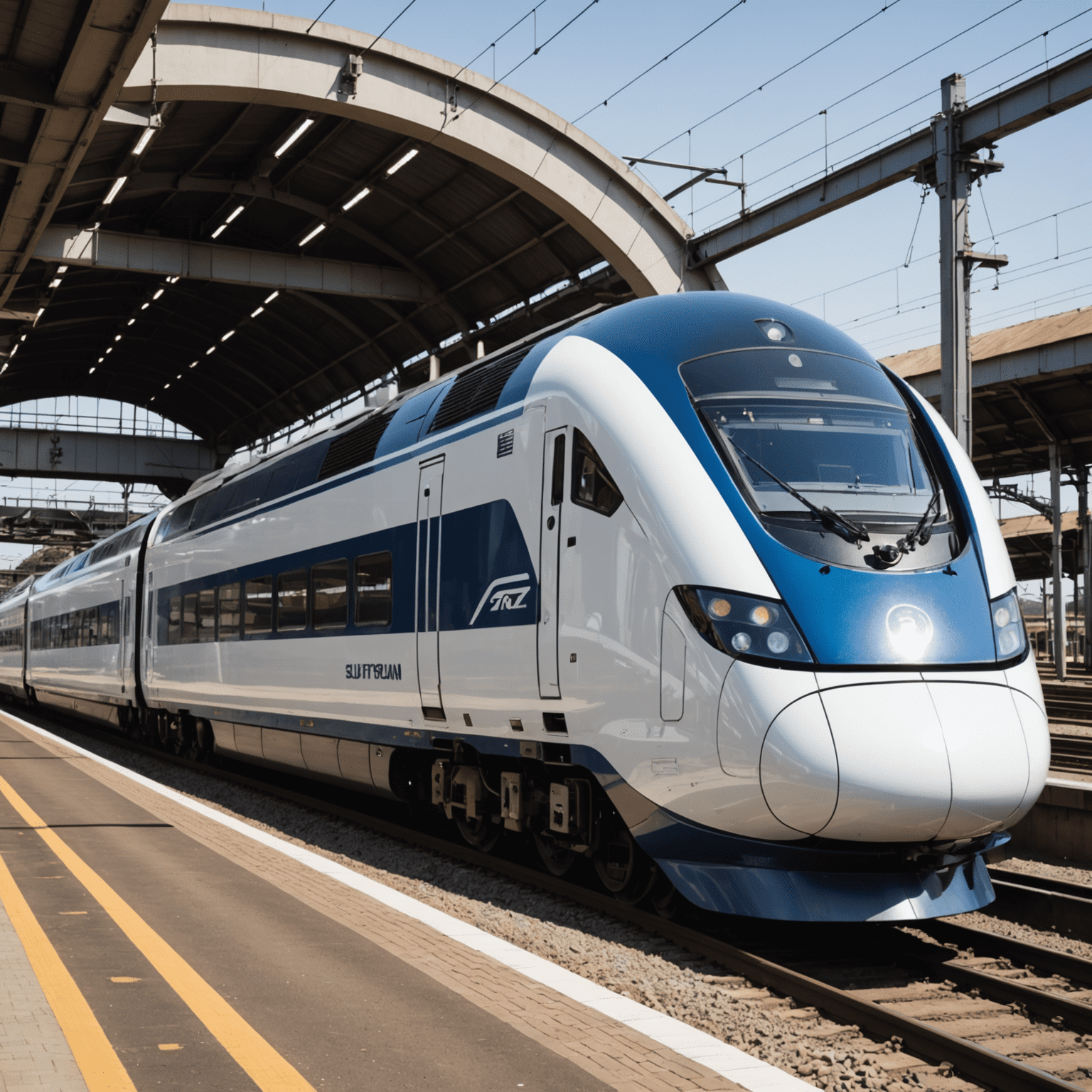 A modern high-speed train on South African railways, symbolizing the country's progress and technological advancement in rail transport